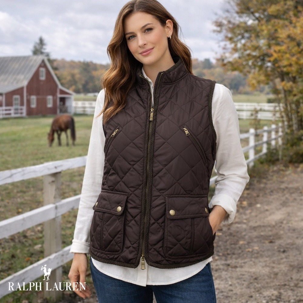 Lauren Jeans Ralph Lauren Plum Purple Quilted Vest‎ Womens M Full Zip Equestrian